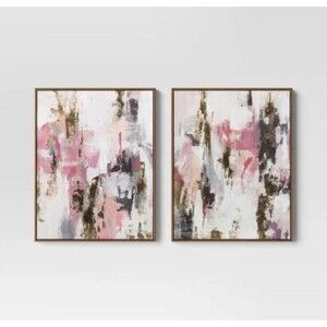 (Set of 2) 16"x20" Foil Abstract Canvas Framed Arts - Threshold NEW